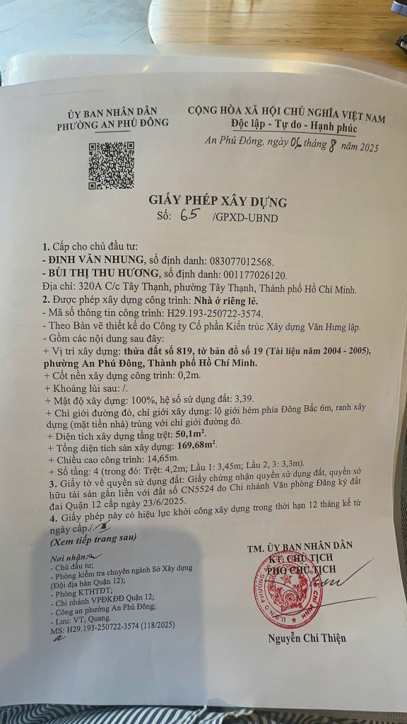 Quy trình xin giấy phép xây dựng phường Thới An