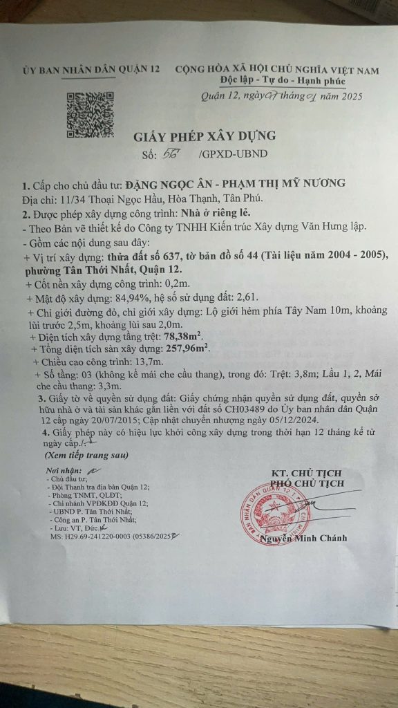 Xin phép xây dựng phường Trung Mỹ Tây